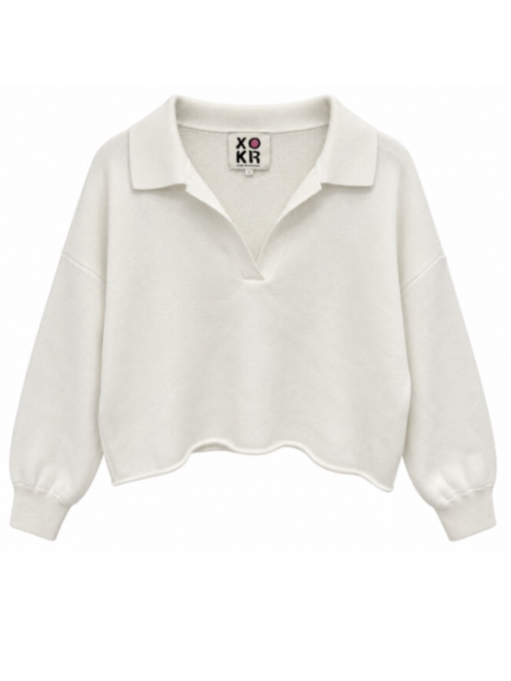 White Sun Detail Cropped Collared Oversized Sweater